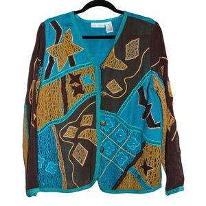 Vintage Drapers & Damons Mesh Cardigan Jacket M Abstract Wearable Art Boho